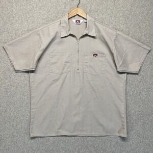Ben Davis Half Zip Work Shirt Mens Large Beige Short Sleeve Made USA Uniform